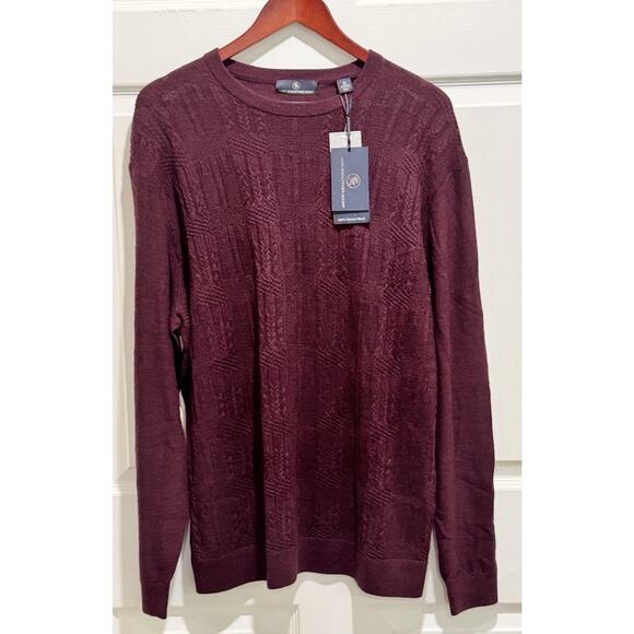 Hart Schaffner Marx Mens Merino Wool Sweater XL Burgundy Crew Neck NEW - Picture 1 of 4